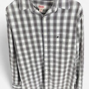 Mossimo Supply Co Mens Grey Purple Plaid Button Down Long Sleeve Shirt Size M